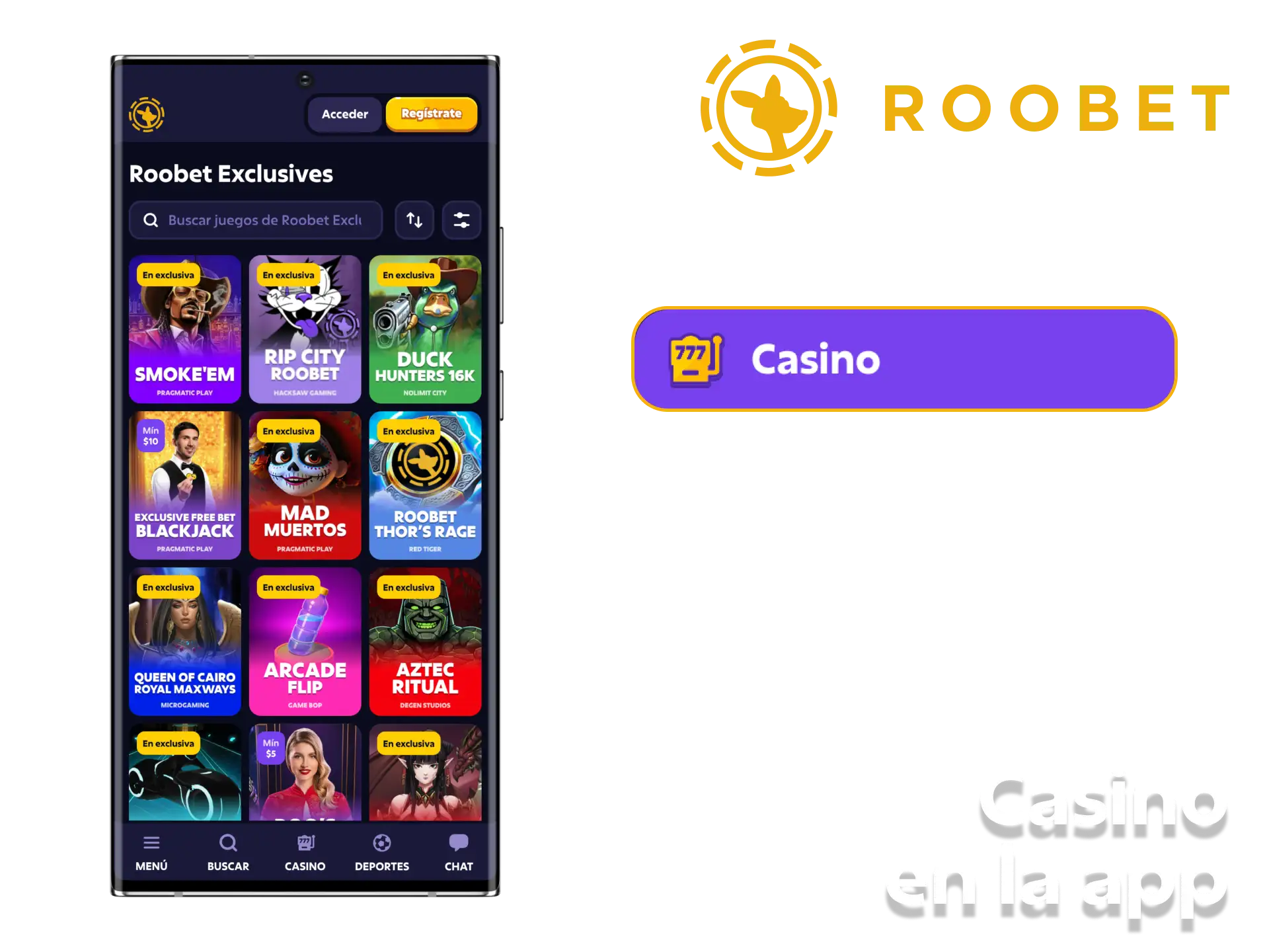 Juega a juegos de casino y gana directamente en la aplicación de Roobet.