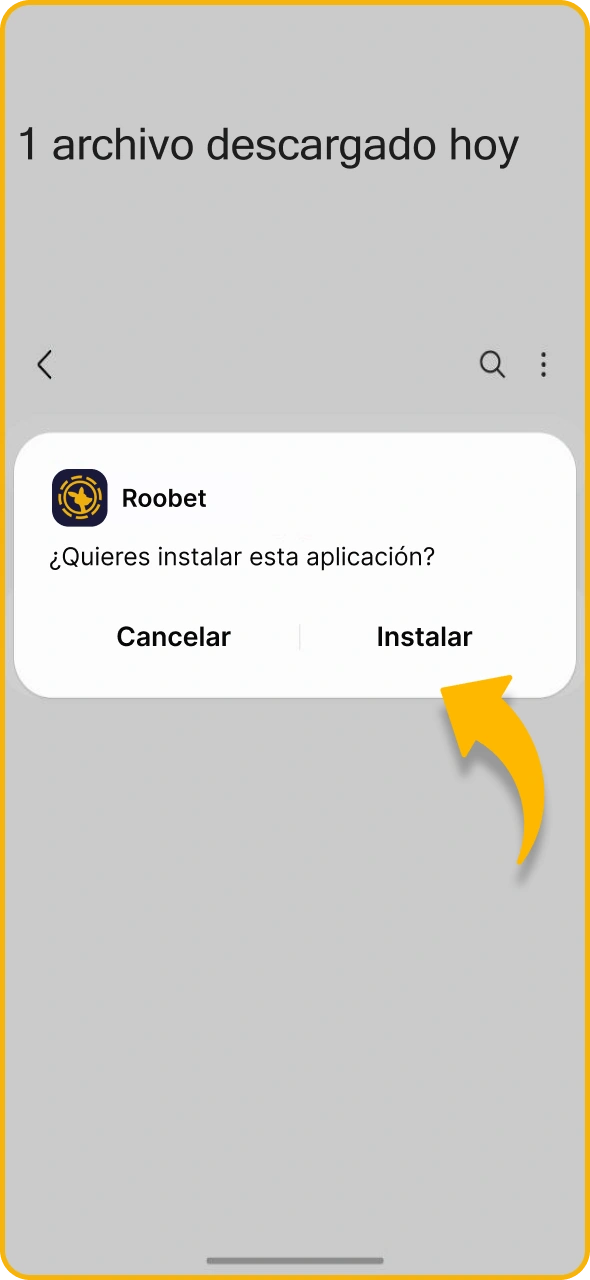 Confirma la instalación de Rooobet en tu dispositivo.