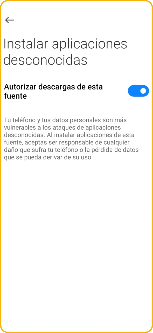 Habilita la instalación de Roobet desde fuentes desconocidas en tus ajustes.