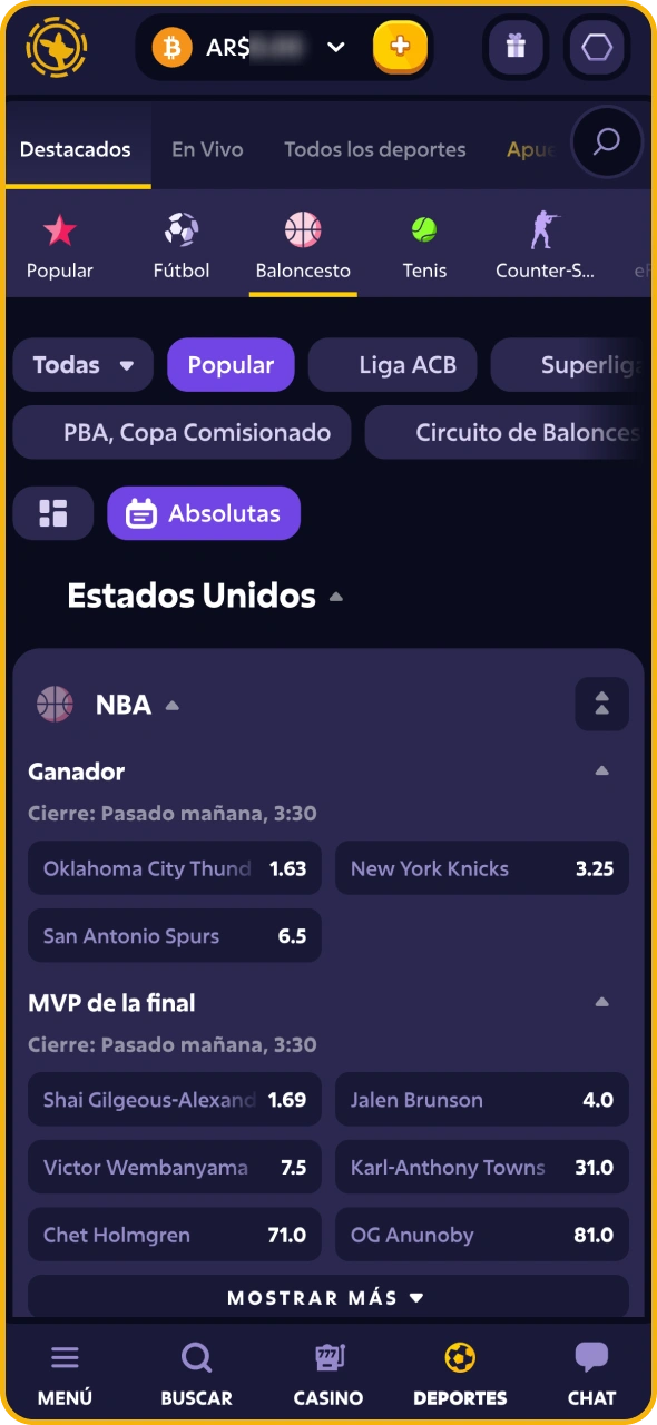 Ve a la sección de apuestas deportivas de Roobet.