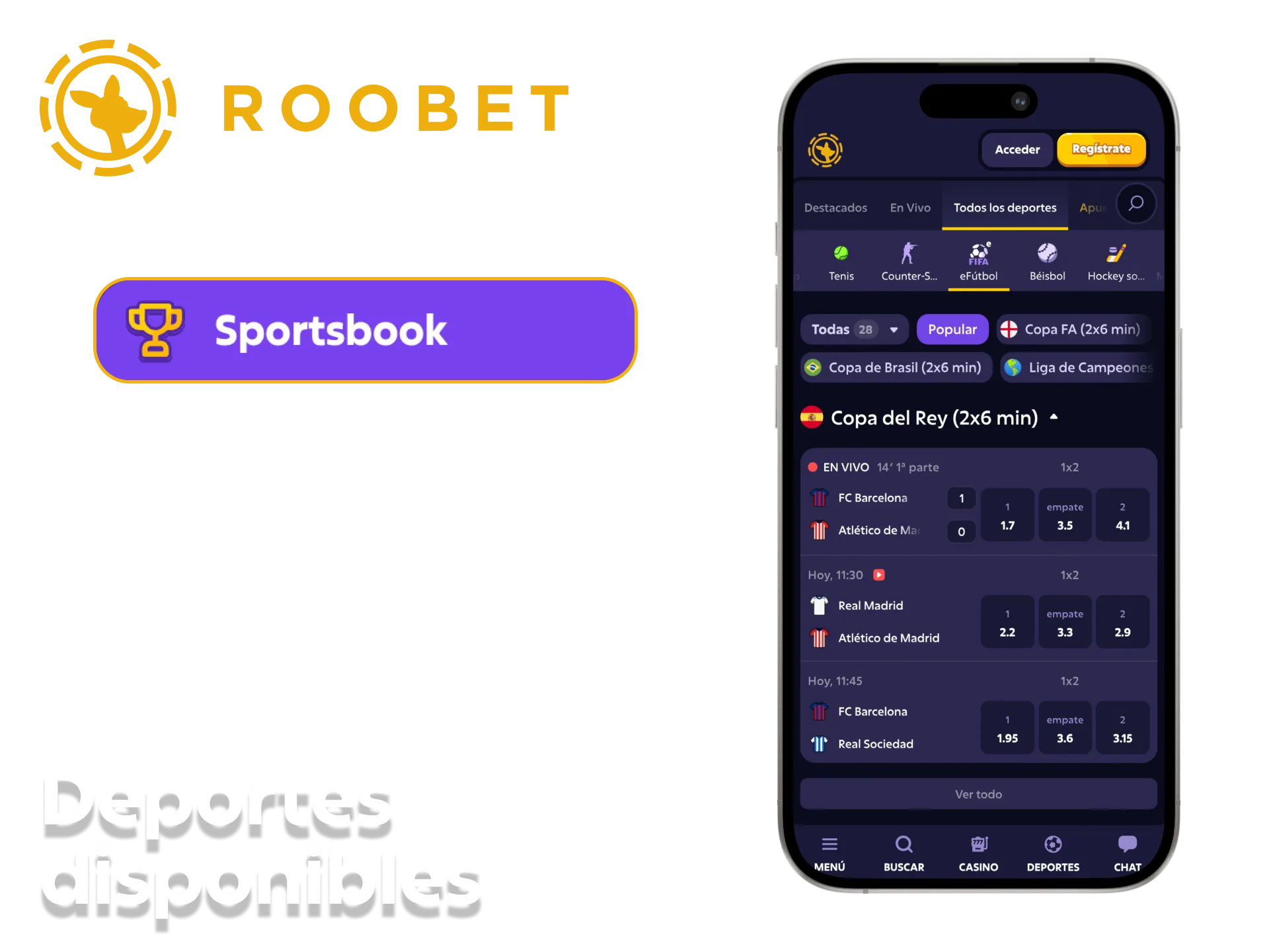 La aplicación de Roobet ofrece una amplia variedad de competiciones deportivas.