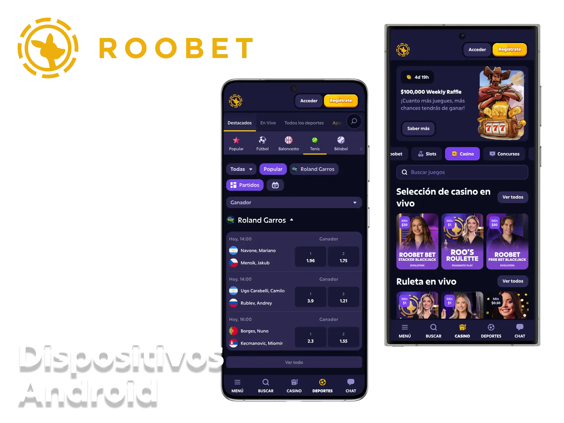 La aplicación de Roobet funciona en una amplia variedad de dispositivos Android.