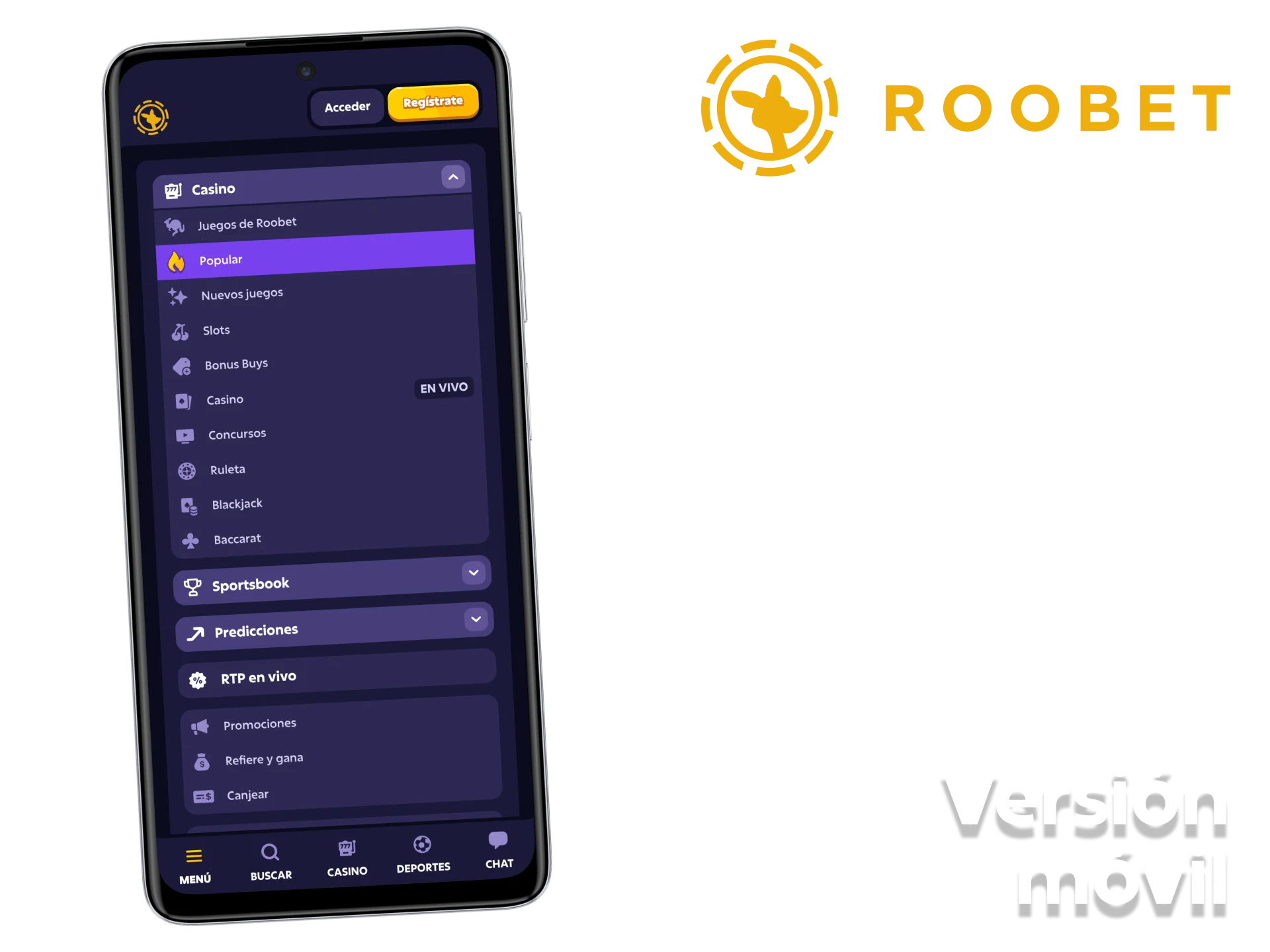Utiliza una versión del sitio de Roobet optimizada para dispositivos móviles.