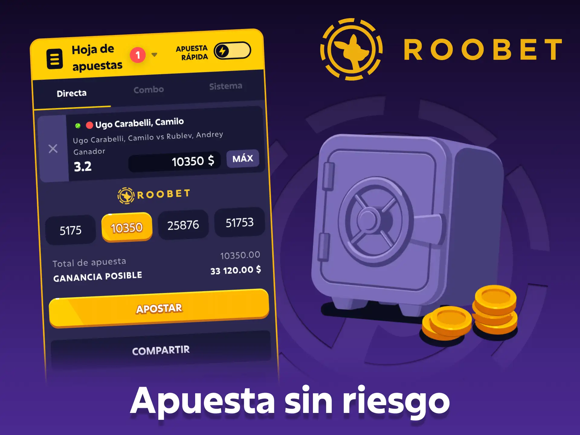Roobet ofrece apuestas sin riesgo que reembolsan el monto apostado.
