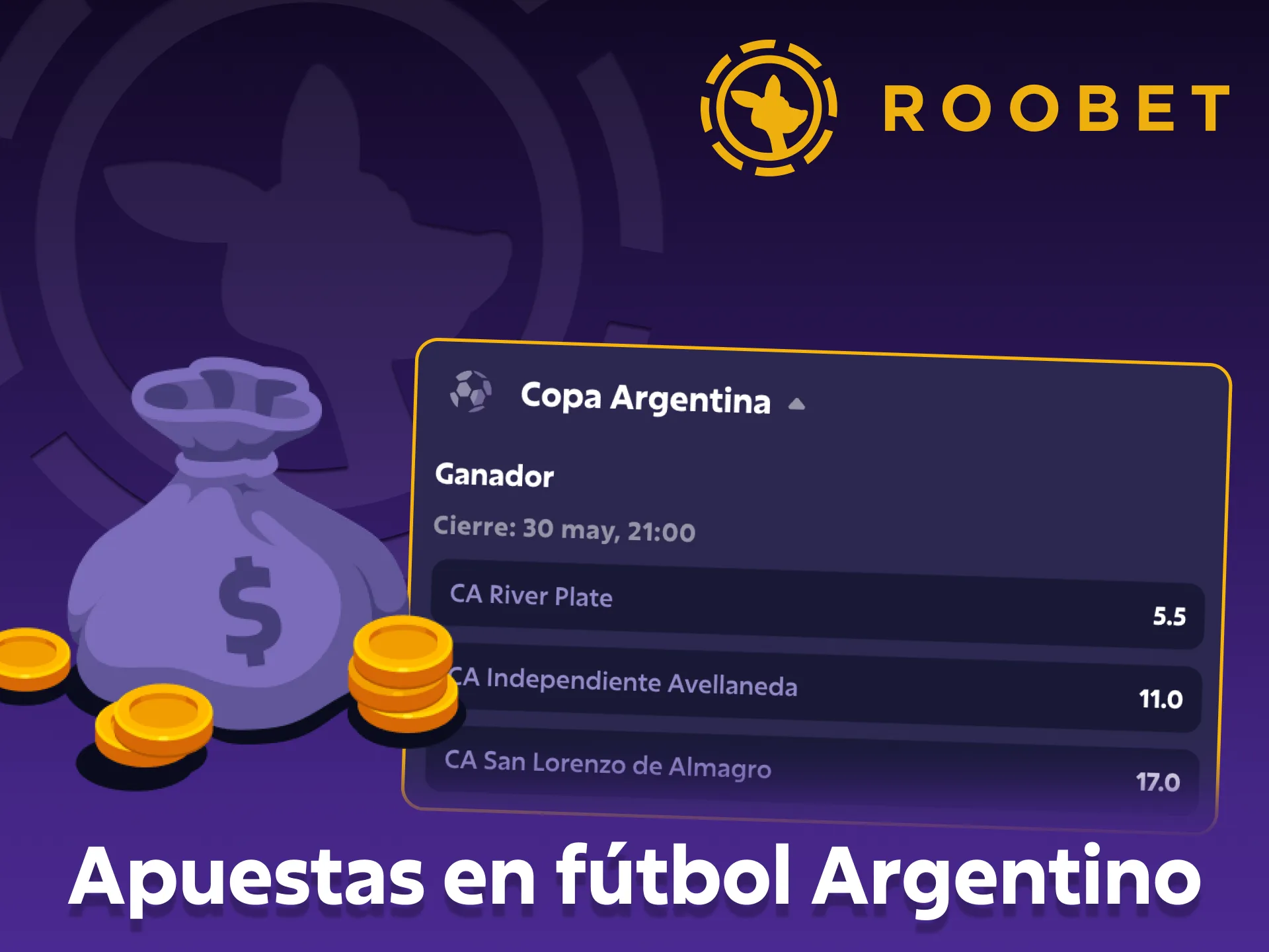 Realiza apuestas en partidos de fútbol argentino para obtener el bono de Roobet.