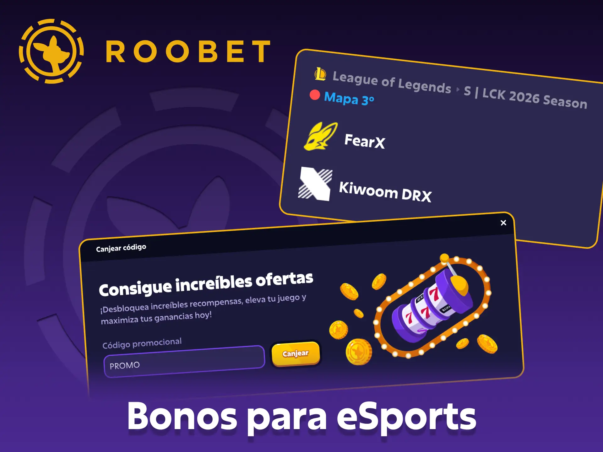 Roobet cubre títulos de deportes electrónicos con promociones periódicas.