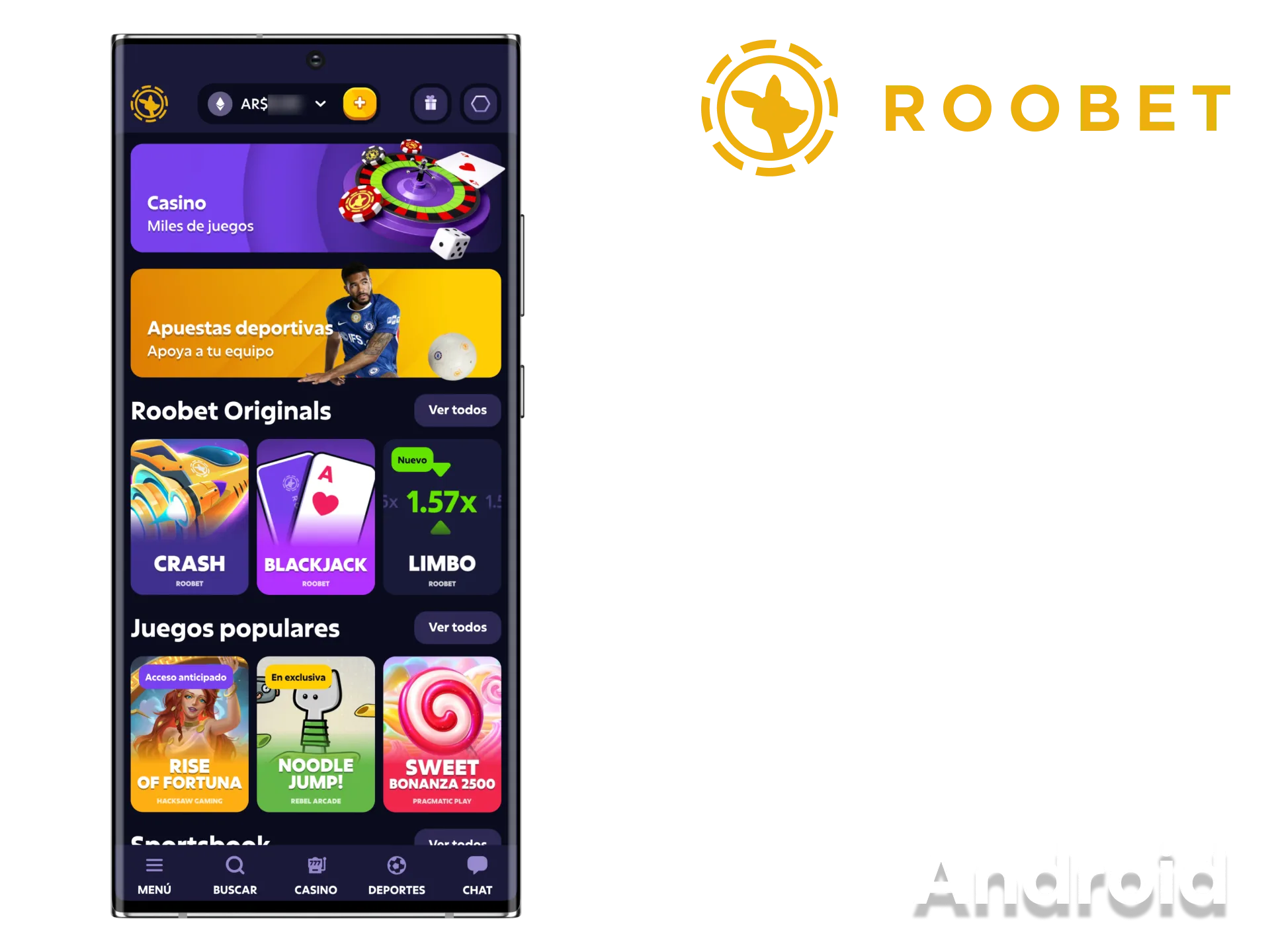 Descarga la aplicación Roobet para tu dispositivo Android.