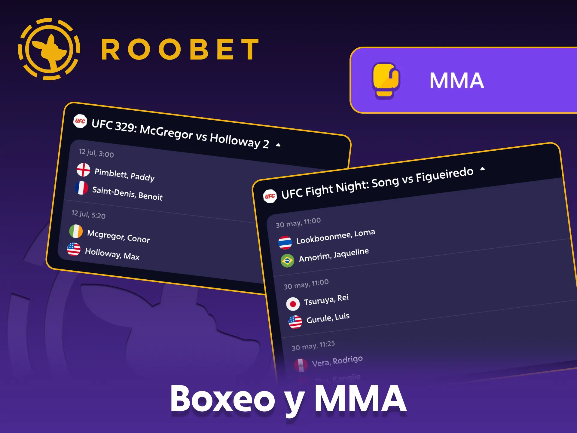 Roobet ofrece una amplia selección de torneos de MMA para apostar.