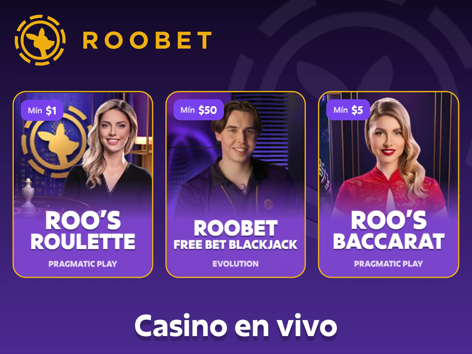 Explora la sección de casino en vivo de Roobet y empieza a jugar.