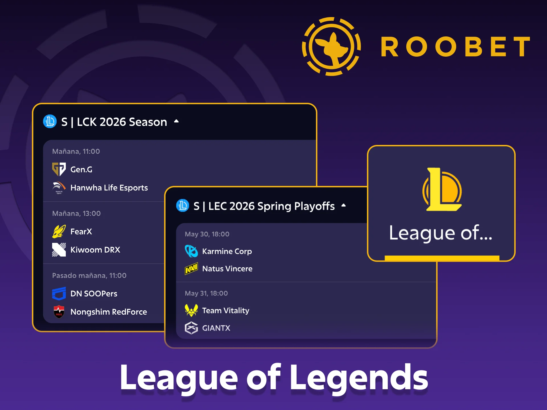 Roobet ofrece cobertura de League of Legends con diversos mercados.