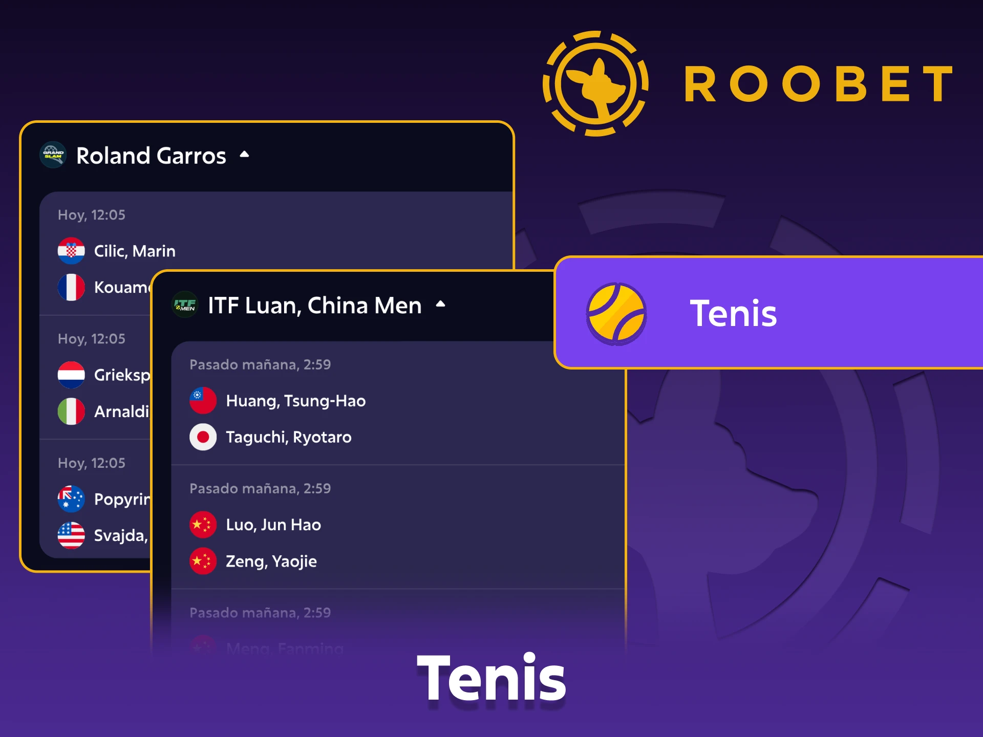 Explora la sección de apuestas de tenis en la plataforma Roobet.