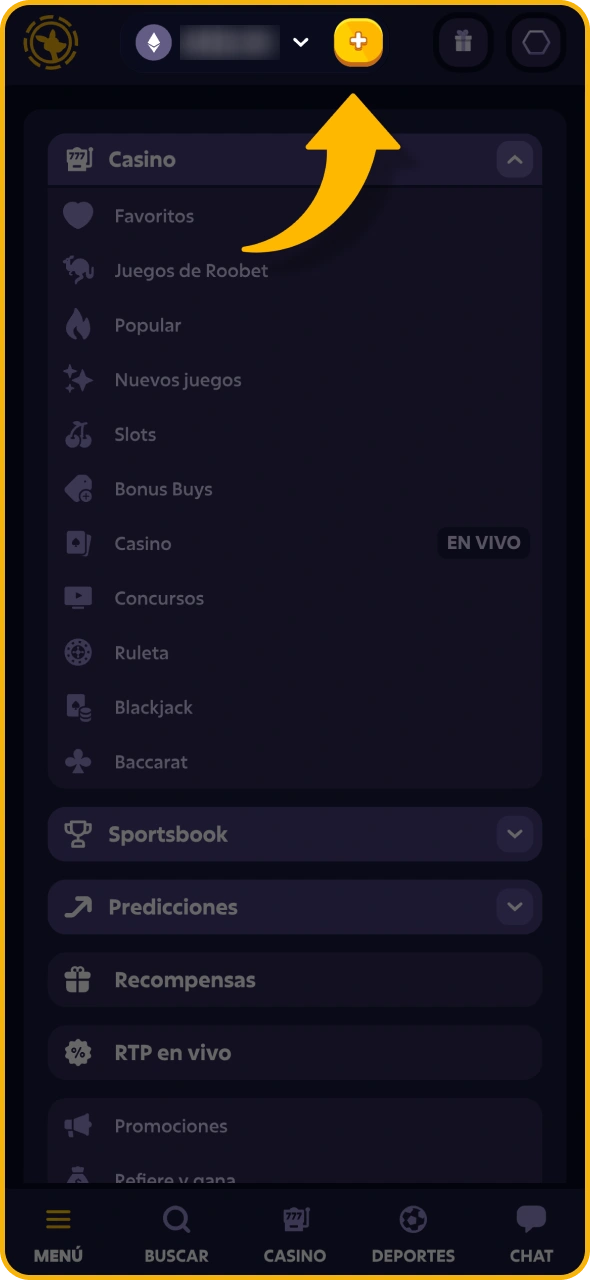 Accede a la sección de caja en la plataforma Roobet.
