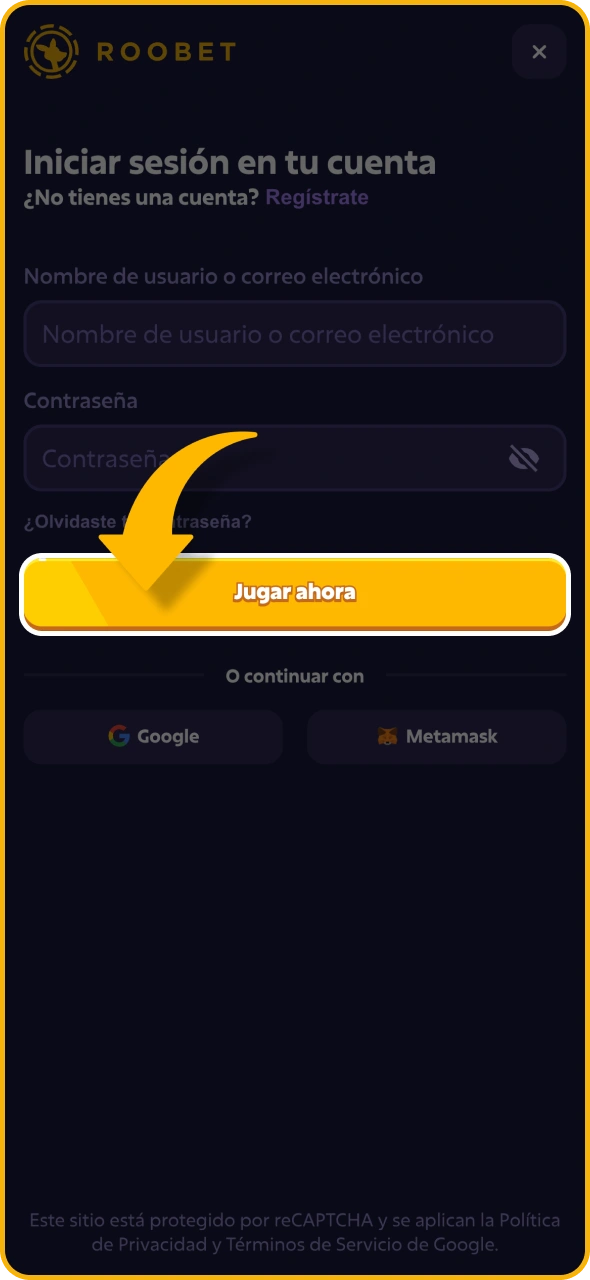 Inicia sesión en tu cuenta existente en la plataforma Roobet.