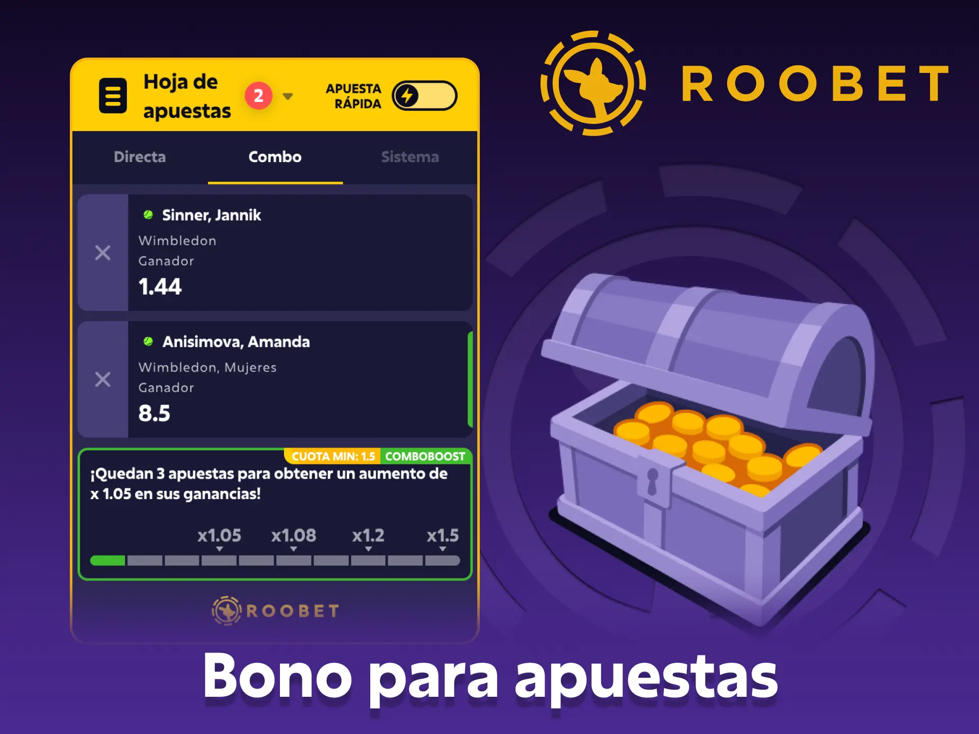 Realiza tu primera apuesta de tenis para activar el bono de Roobet.